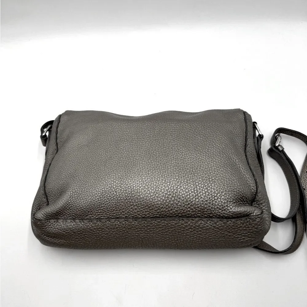 Auth Fendi Metallic Grey Beige Selleria Leather Anna Crossbody Messenger Bag - Picture 12 of 15